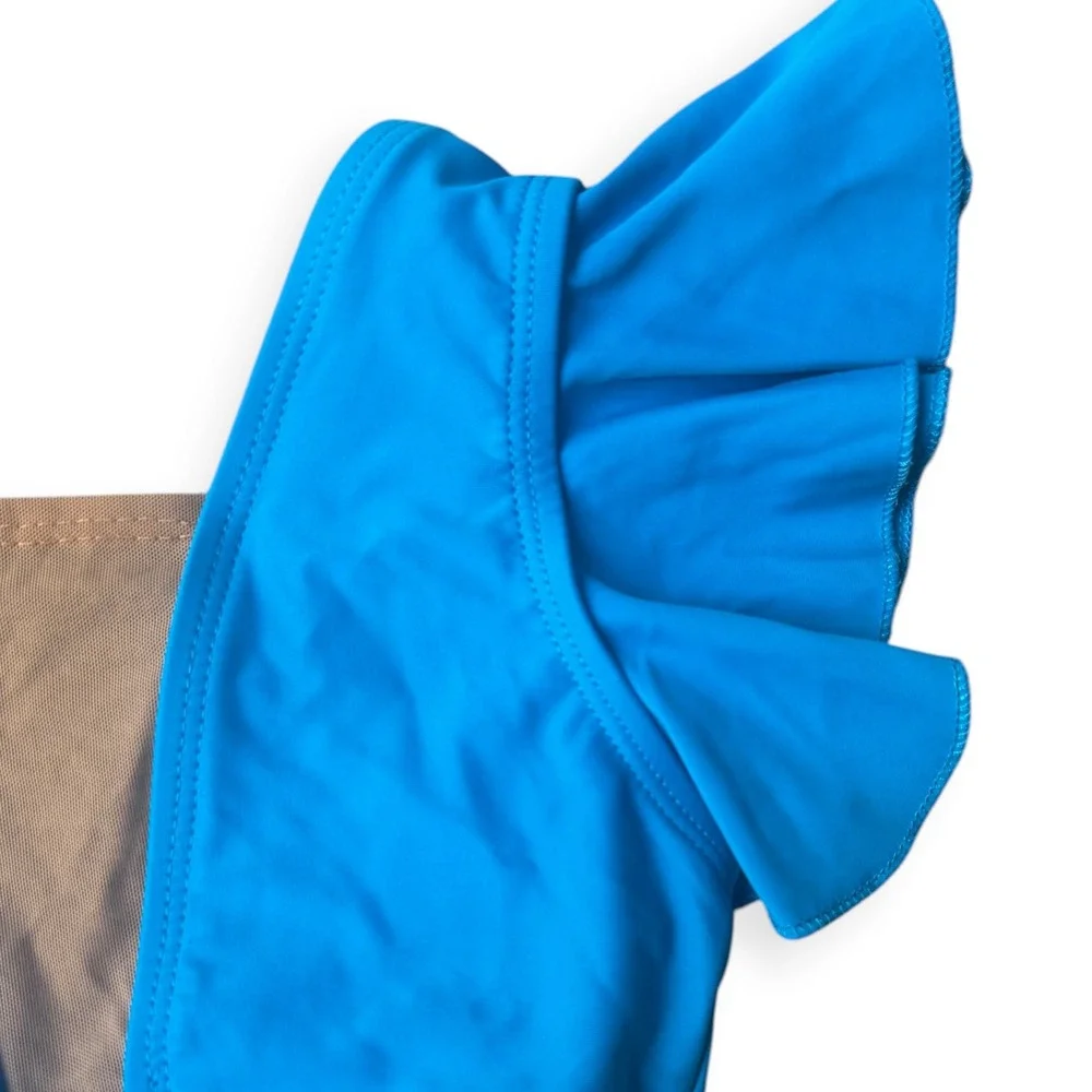 Kandi Kouture Girls Blue Flutter Ruffle Sleeve Leotard Size CM 5/6